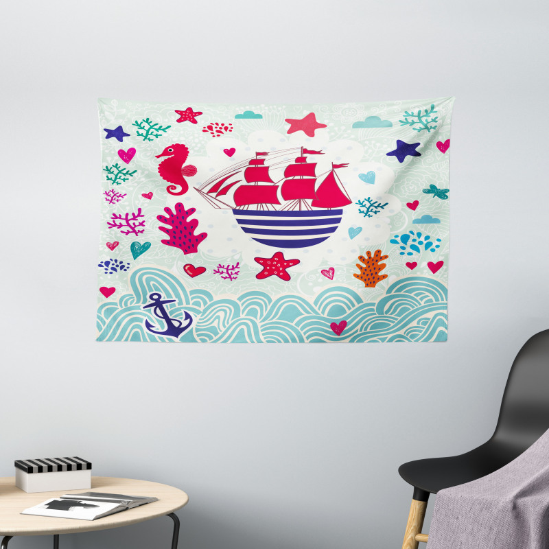 Sailing Ship Anchor Sea Wide Tapestry