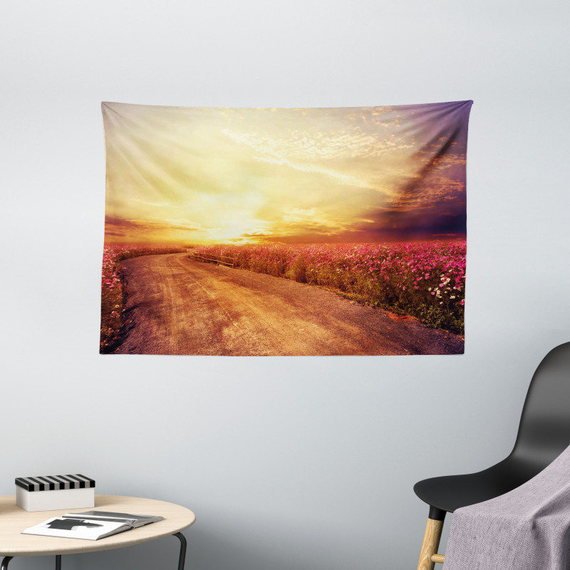 Cosmos Flower Field Wide Tapestry