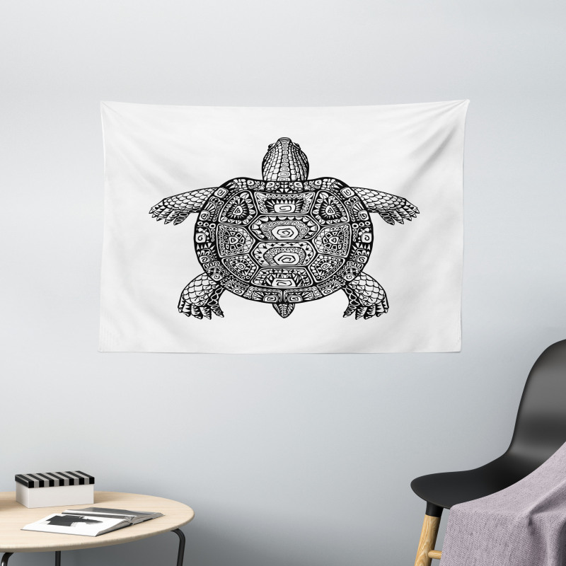 Tribal Art on Tortoise Wide Tapestry