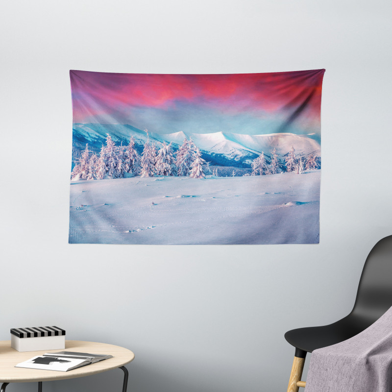 Sunset Snowy Winter Wide Tapestry