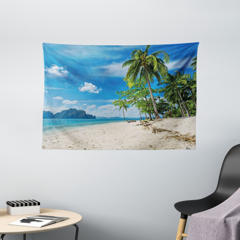Sea Palms Mountains Wide Tapestry