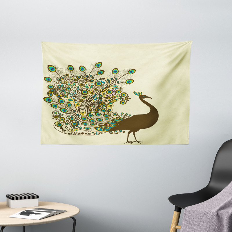 Peacock Bird Profile Wide Tapestry