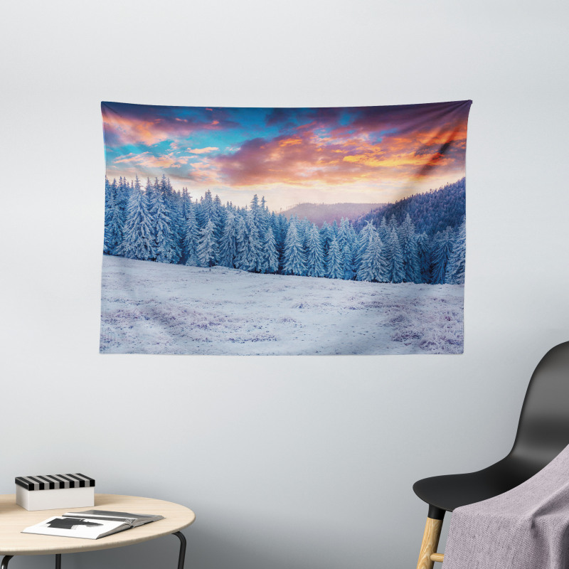 Winter Snowy Forest Sky Wide Tapestry