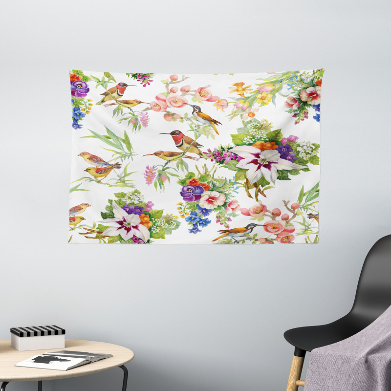 Exotic Spring Flowers Wide Tapestry