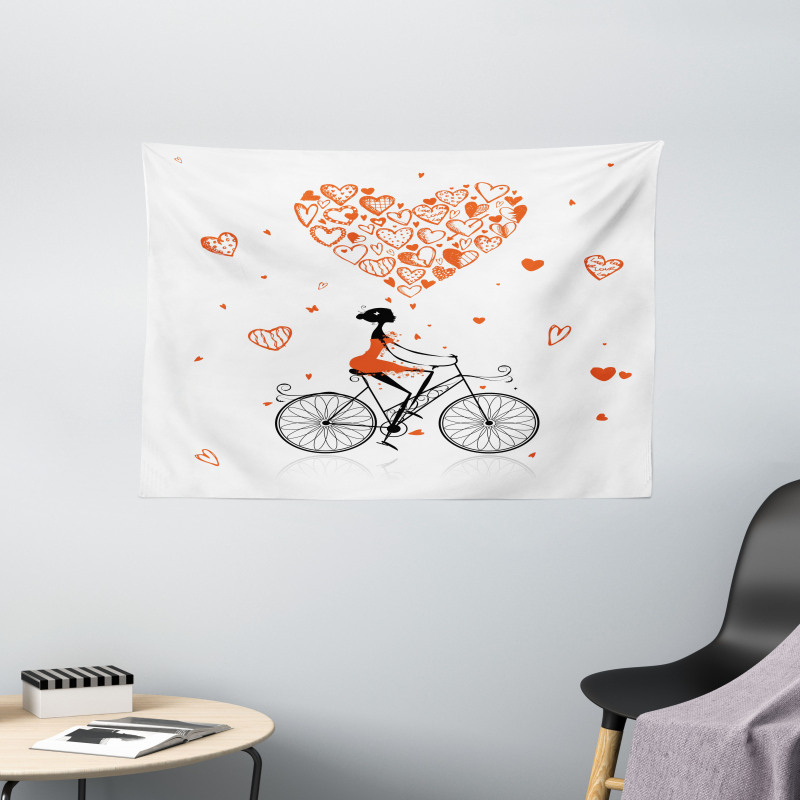 Romantic Cyclist Girl Wide Tapestry