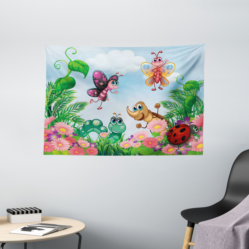 Butterfly Ladybug Worm Wide Tapestry