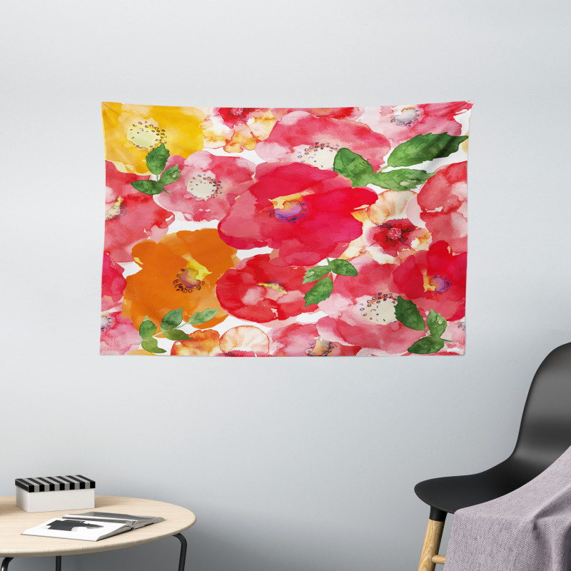Watercolor Style Floral Wide Tapestry