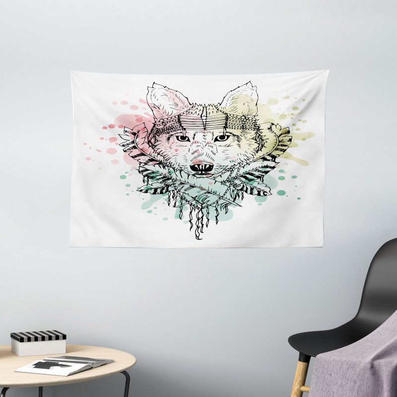 Wild Tribe Animal Wolf Wide Tapestry