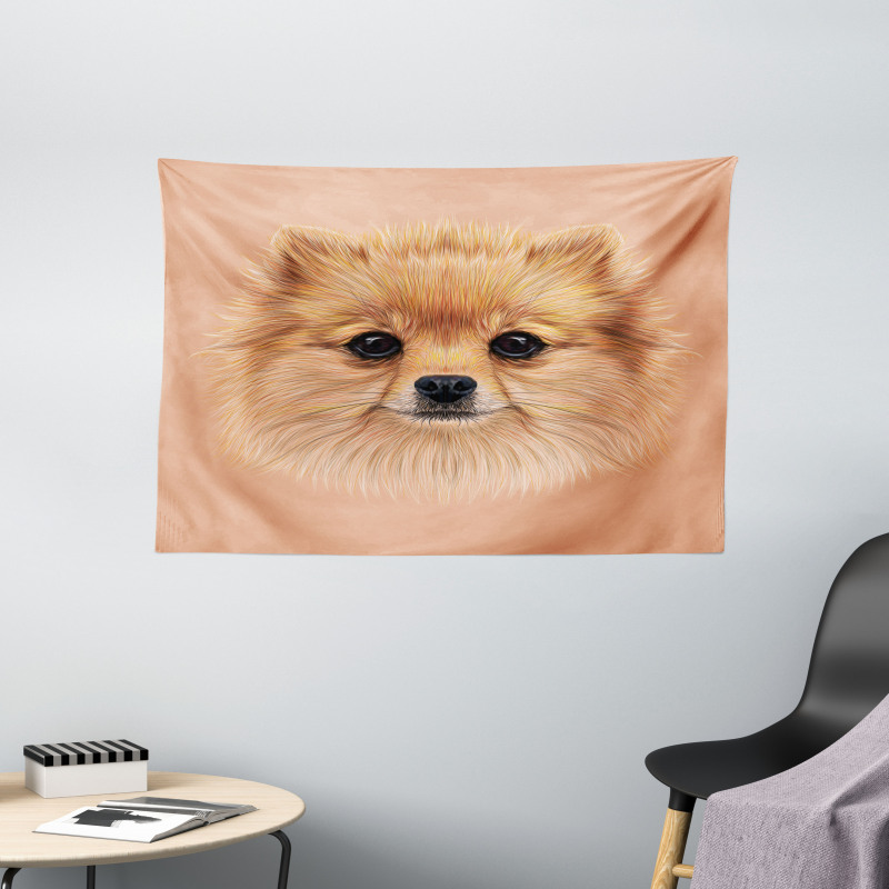 Vintage Pomerian Dog Wide Tapestry