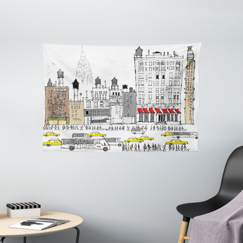 Busy City Traffic Jam Wide Tapestry