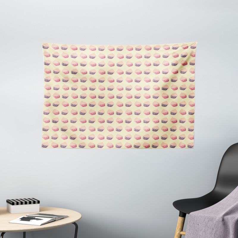 Romantic Cupcake Pattern Wide Tapestry