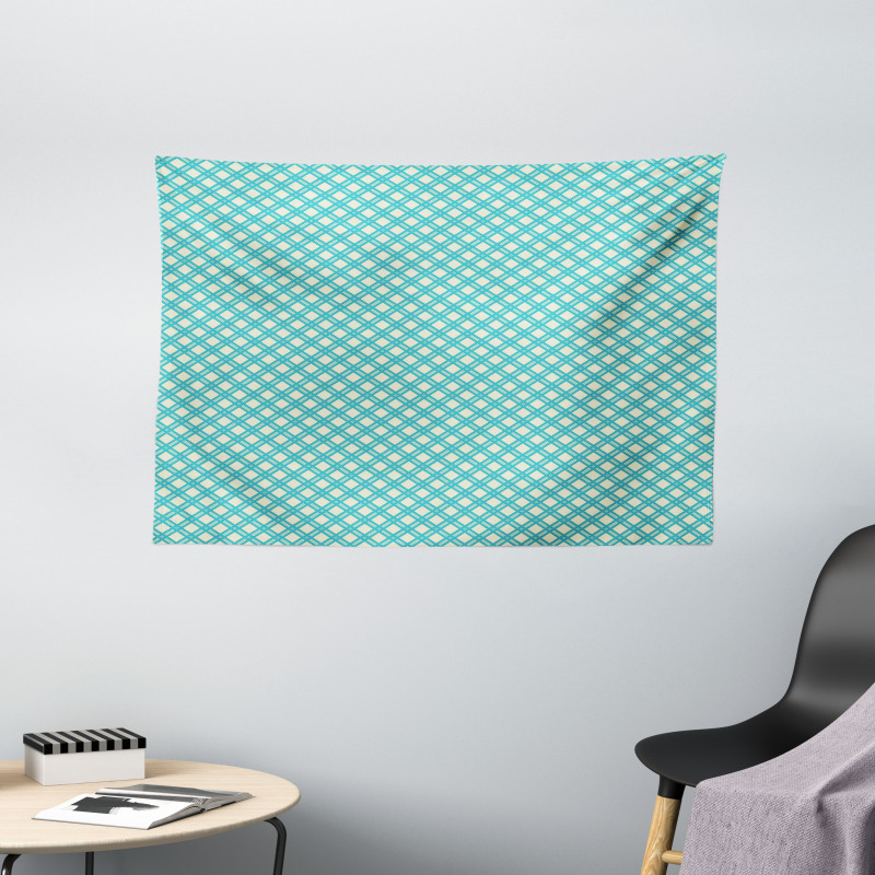 Aqua Checked Tile Wide Tapestry