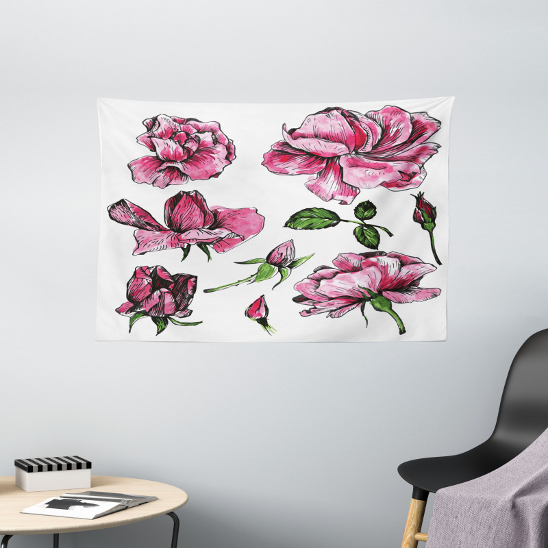 Garden Flowers Rose Buds Wide Tapestry