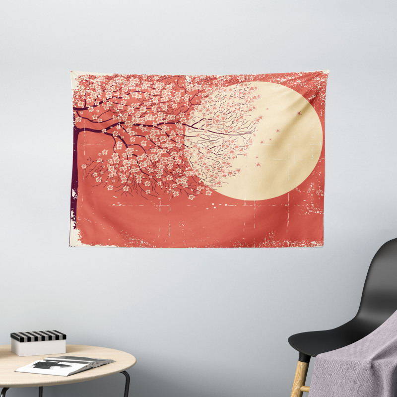 Cherry Sakura Blossoms Wide Tapestry