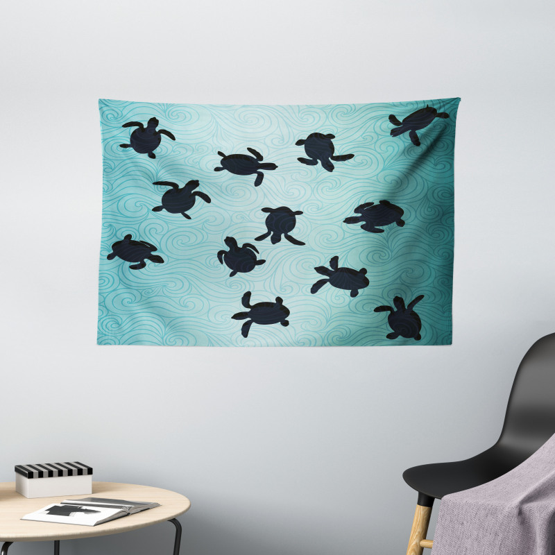 Baby Turtles Deep Sealife Wide Tapestry