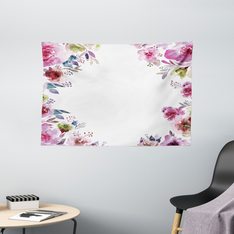 Romantic Blossom Flowers Wide Tapestry