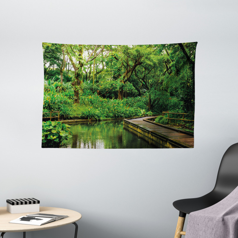 Wild Exotic Forest Pier Wide Tapestry