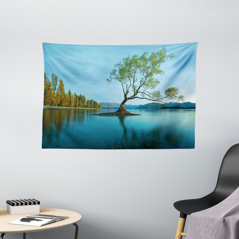 Tree Lake Nature Themed Wide Tapestry