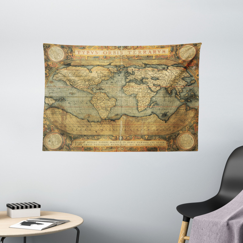 Vintage Atlas Old Chart Wide Tapestry