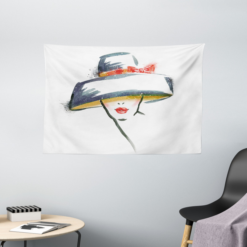 Fashion Woman with a Hat Wide Tapestry