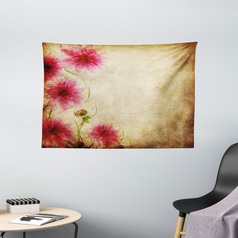 Retro Flowers Grungy Old Wide Tapestry