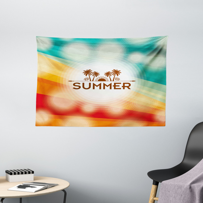 Palm Tree Sun Holiday Wide Tapestry
