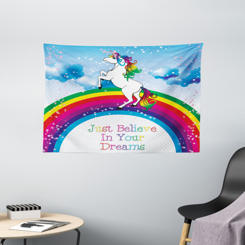 Unicorn Rainbow Fantasy Wide Tapestry