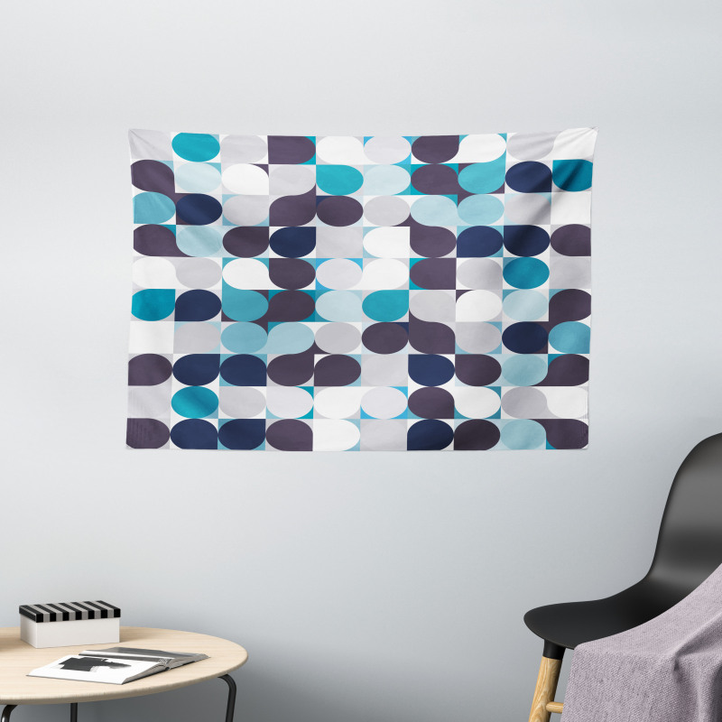 Retro Circles Squares Wide Tapestry