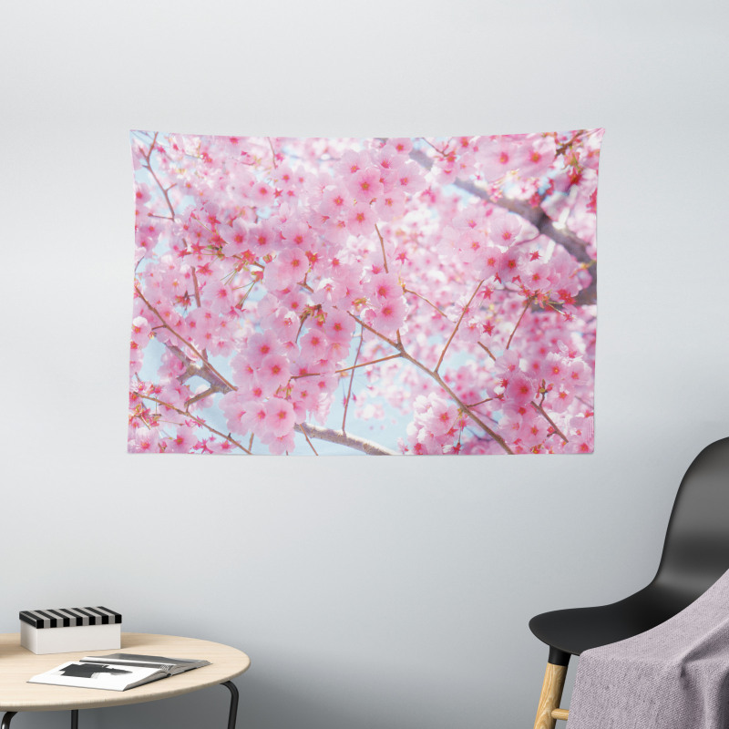 Japanese Sakura Flowers Wide Tapestry