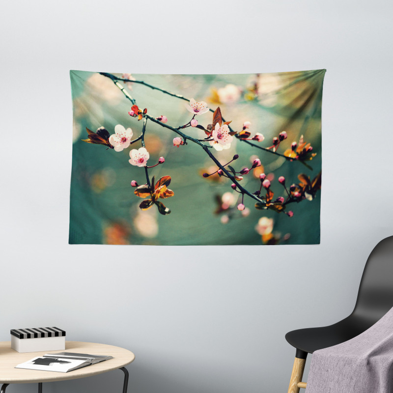 Pink Cherry Sakuras Wide Tapestry