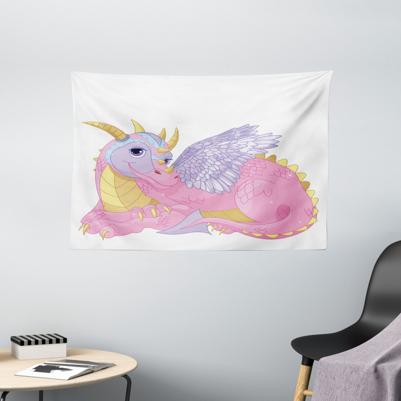 Lady Dragon Posing Wide Tapestry