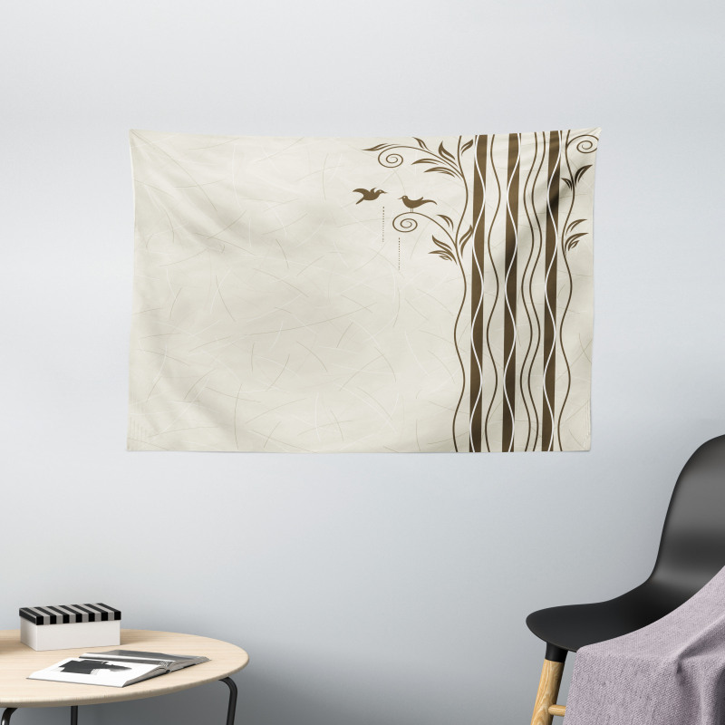 Wavy Tree Branches Birds Wide Tapestry