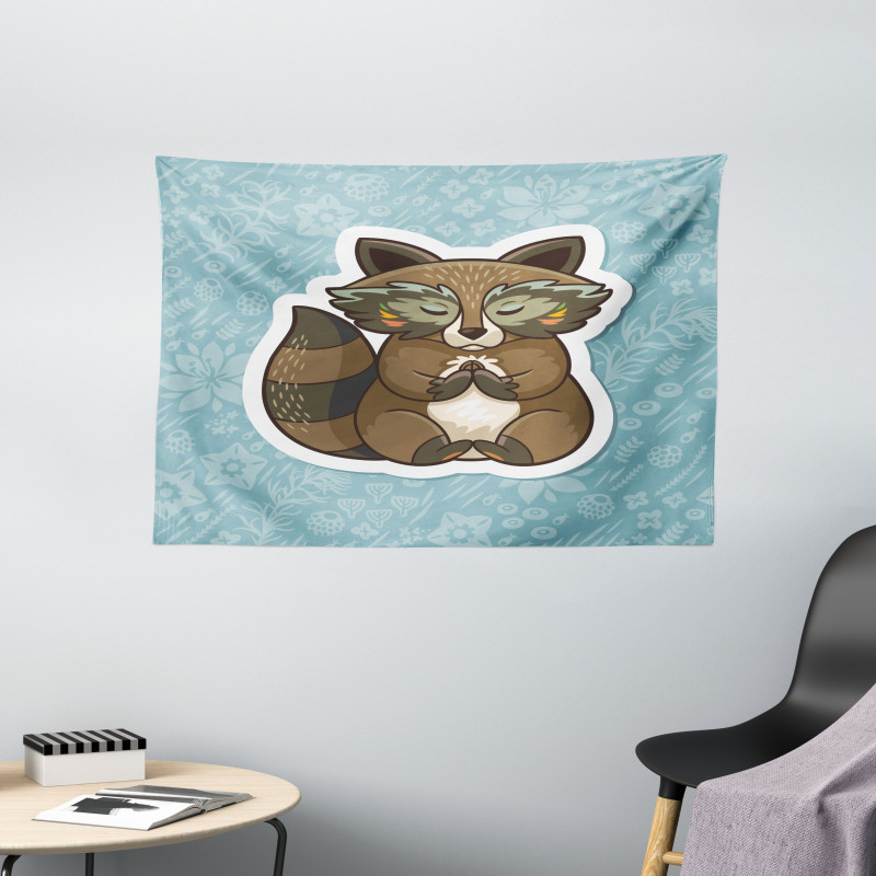 Raccoon on Meadow Wide Tapestry