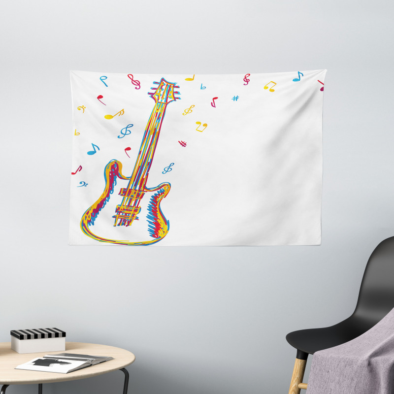 Doodle Style Guitar Art Wide Tapestry