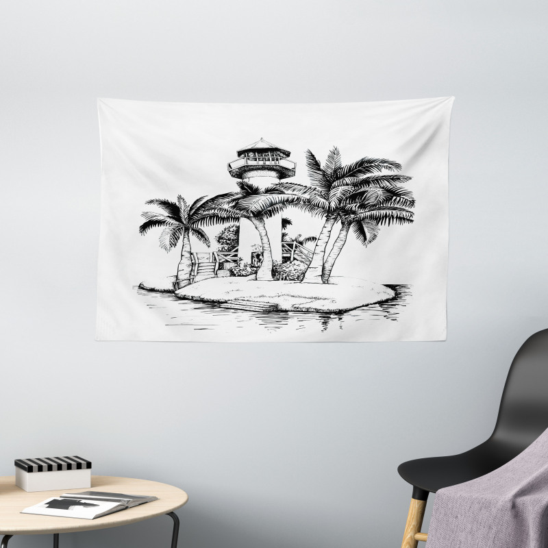 Lighthouse Island Tree Wide Tapestry