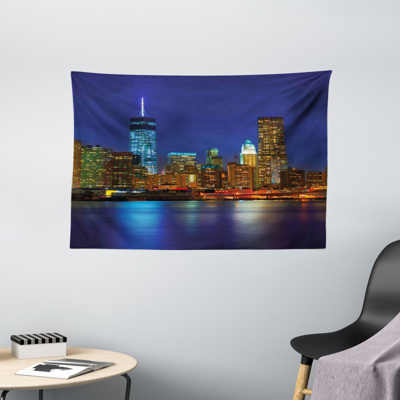 Manhattan Sunset Skyline Wide Tapestry