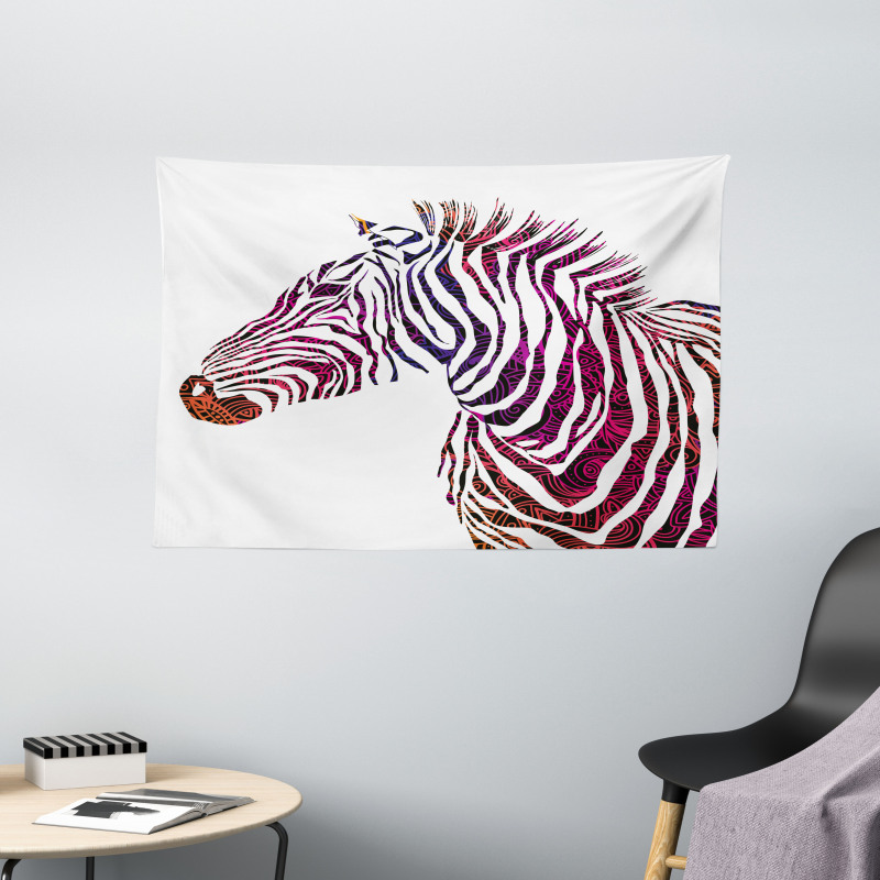 Ornamental Zebra Profile Wide Tapestry