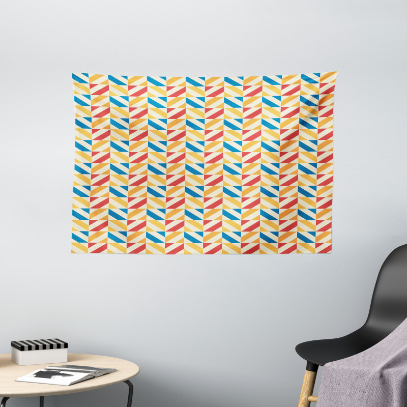 Diagonally Striped Squares Wide Tapestry