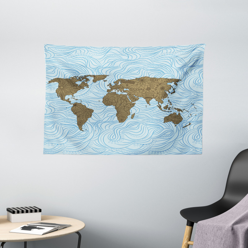 Map with Waves Wide Tapestry