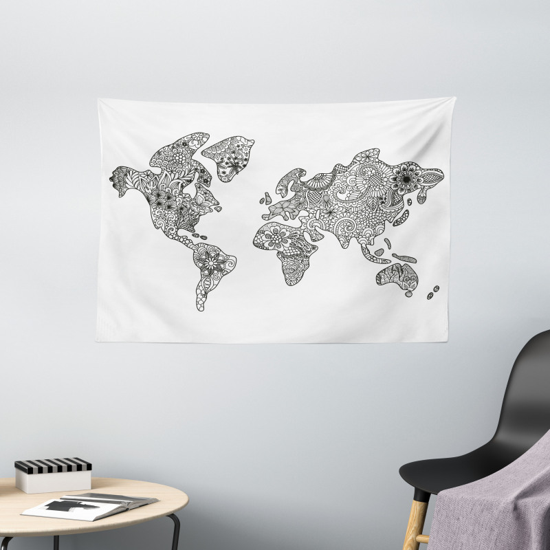 Floral Continents Wide Tapestry