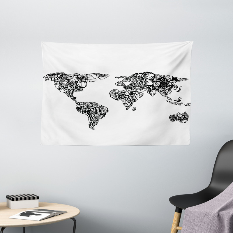 World Map Charm Wide Tapestry