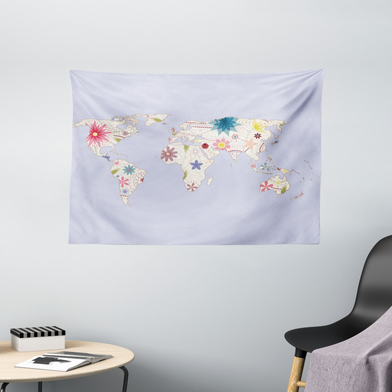 Map Soft Blooms Wide Tapestry