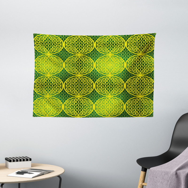 Vivid Flower of Life Wide Tapestry
