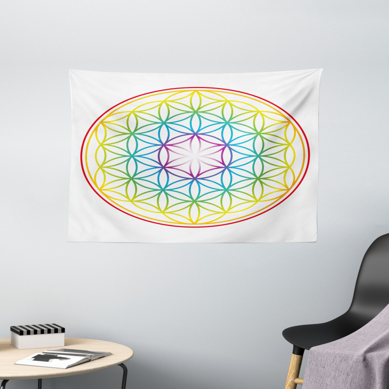 Radiant Flower of Life Wide Tapestry