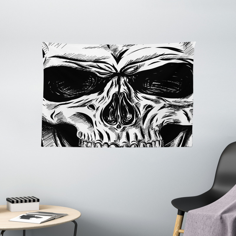 Gothic Sketch Evil Face Wide Tapestry