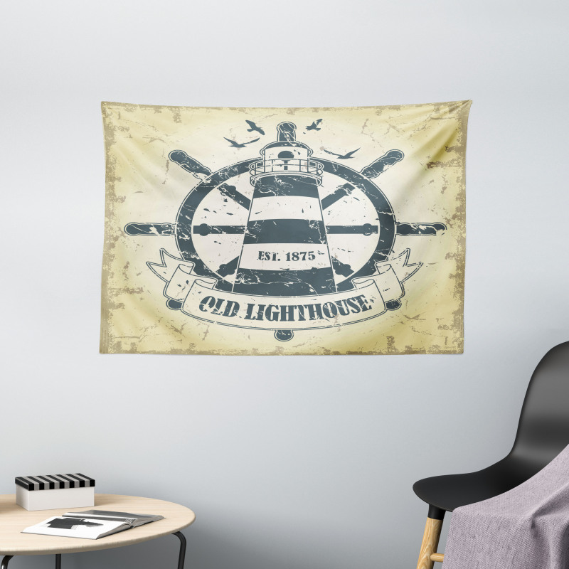 Ship Helm Wheel Retro Wide Tapestry