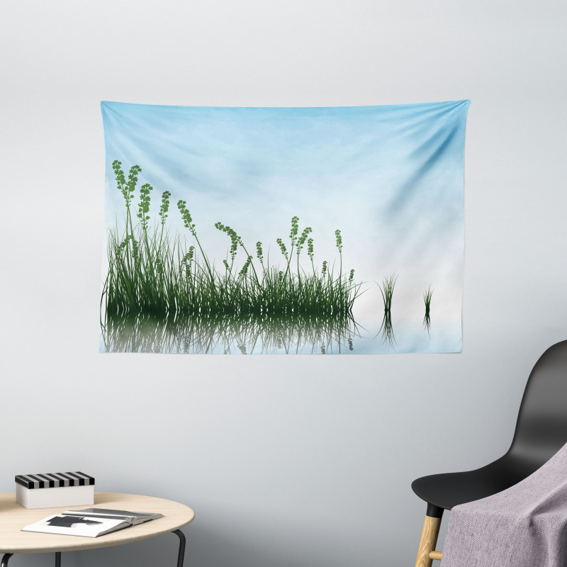 Scenery Lake Bushes Wide Tapestry