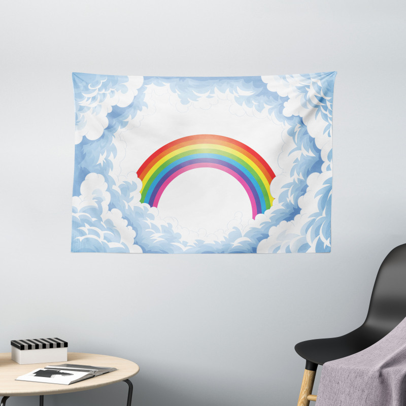 Rainbow Fluffy Clouds Wide Tapestry