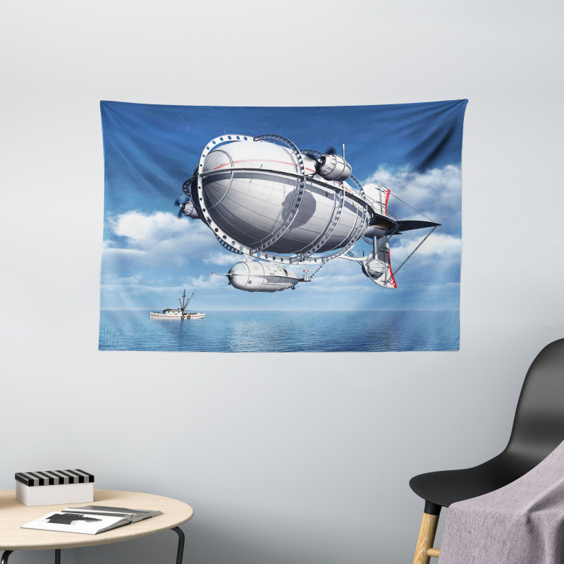 Sea Flying Cloudy Sky Wide Tapestry