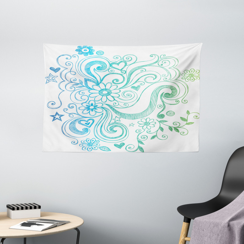 Ombre Sketchy Floral Wide Tapestry